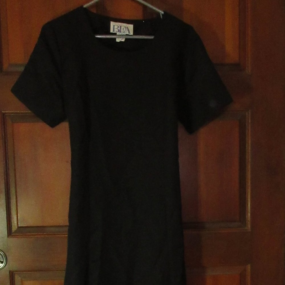 Vintage Basic Black Short Sleeve Maxi Dress Sz 12